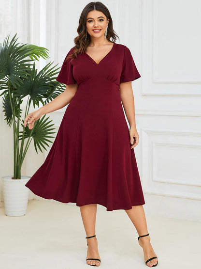 V Neck Ruffles Sleeves A Line Wholesale Mother of the Bride Dresses