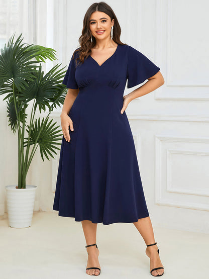 V Neck Ruffles Sleeves A Line Wholesale Mother of the Bride Dresses