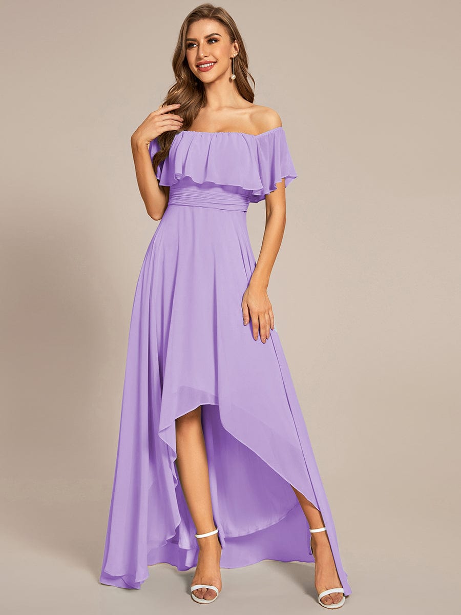 Elegant Chiffon High-Low Off The Shoulder Bridesmaid Dress DRE2310040004PUR4 Purple / 4