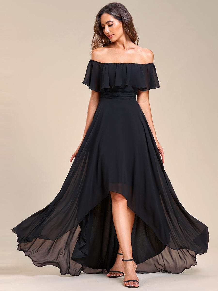 Elegant Chiffon High-Low Off The Shoulder Bridesmaid Dress DRE2310040004BLA4 Black / 4