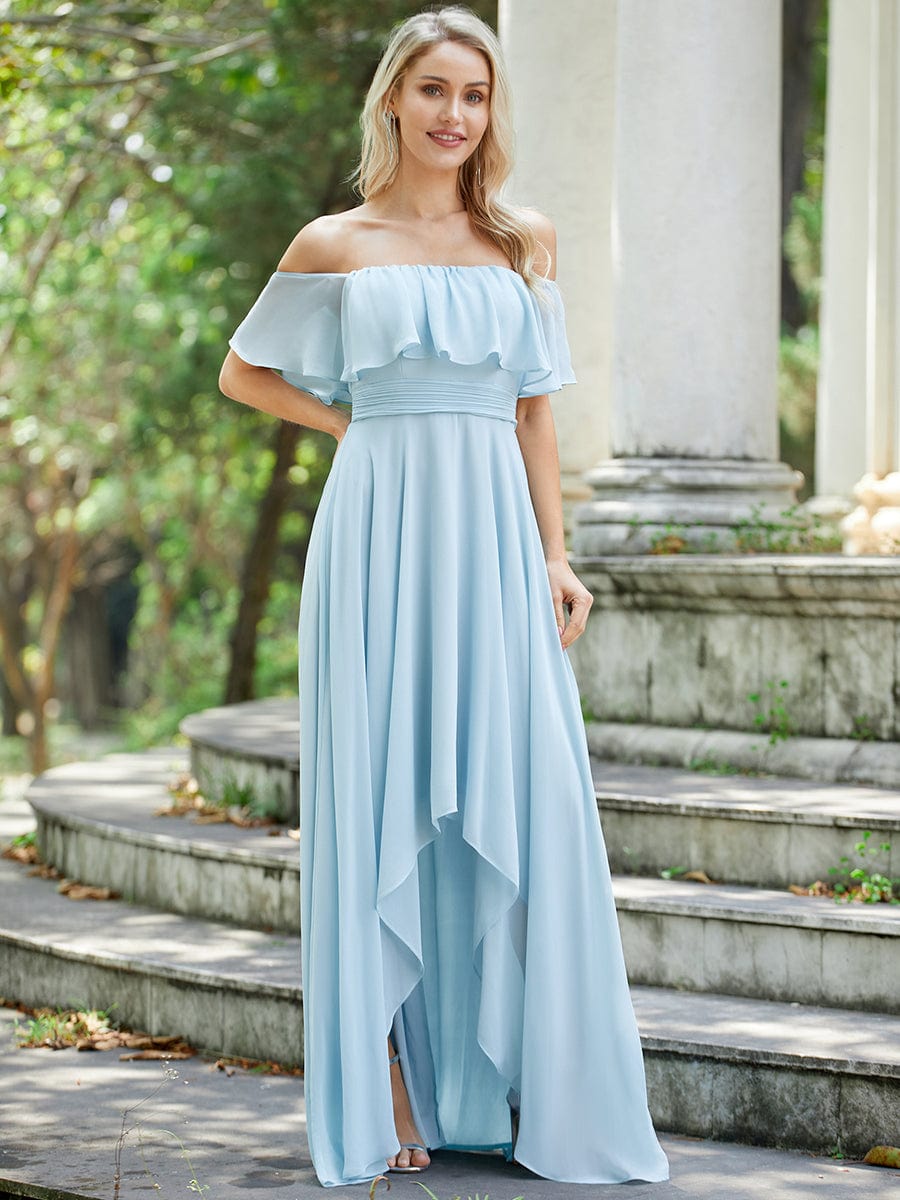 Elegant Chiffon High-Low Off The Shoulder Bridesmaid Dress DRE2310040004SBL4 SkyBlue / 4