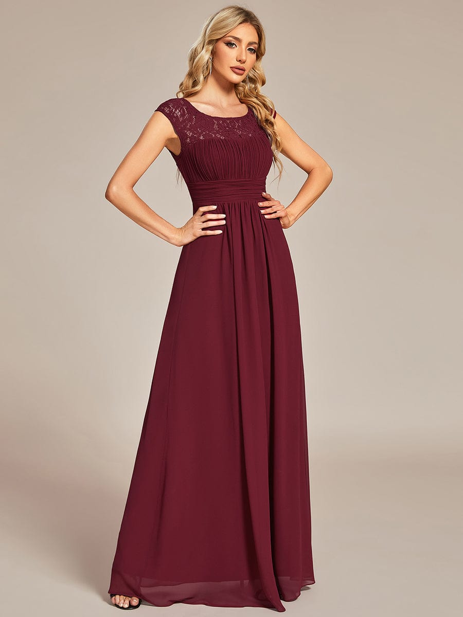 Elegant Chiffon Maxi Evening Dress with Lace Cap Sleeve DRE2310040019DRD4 DarkRed / 4
