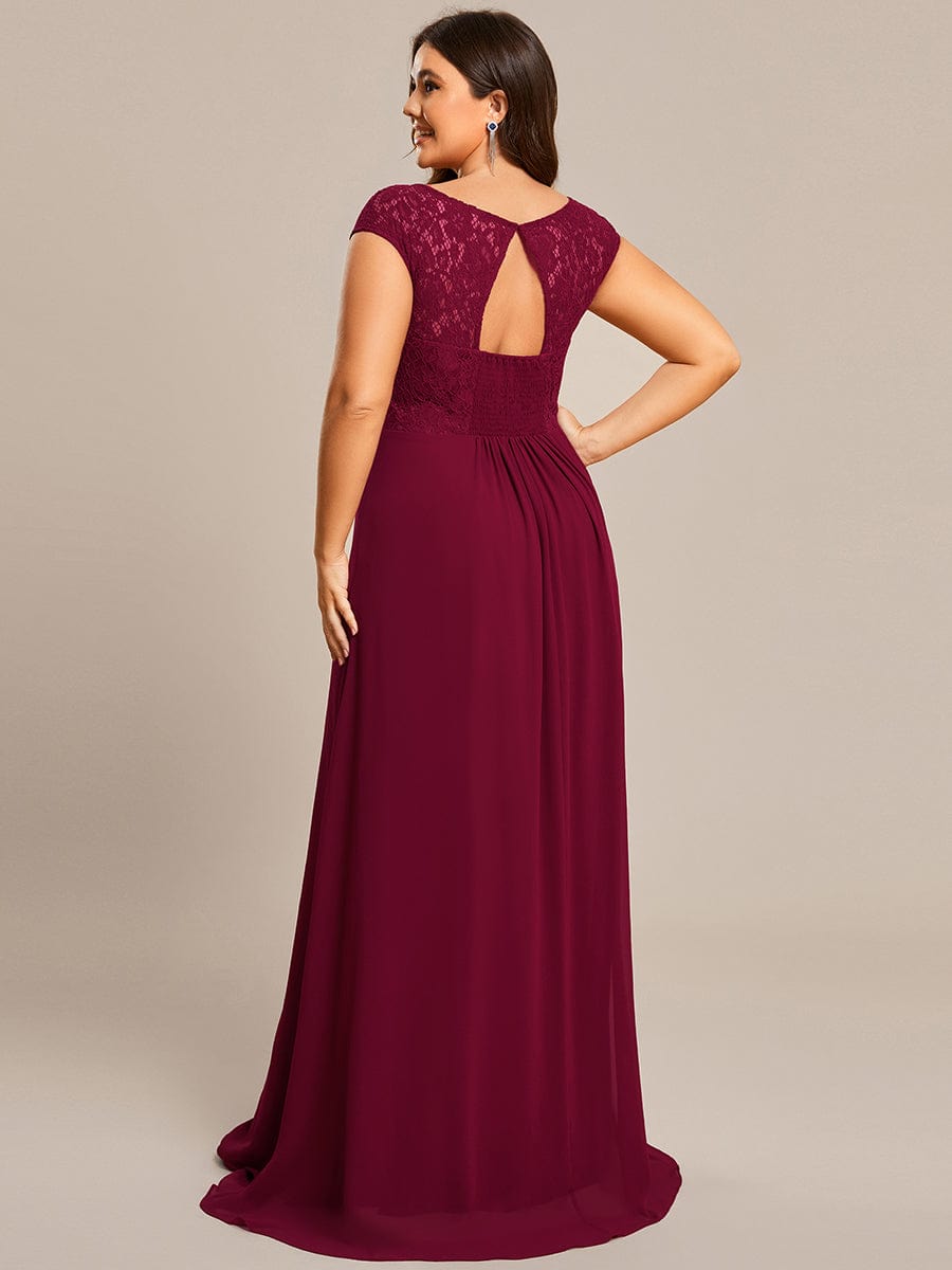 Elegant Chiffon Maxi Evening Dress with Lace Cap Sleeve