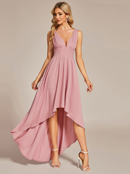 Elegant High-Low Sleeveless Empire Waist Bridesmaid Dress DRE2310040002PNK4 Pink / 4