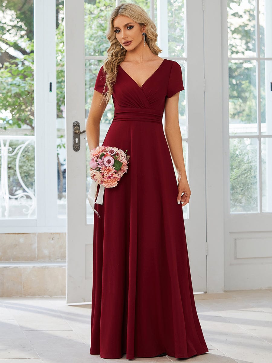 Simple Pleated Empire Waist A-Line Bridesmaid Dress DRE2310040020DRD4 DarkRed / 4