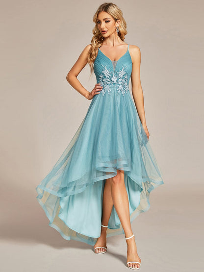 Stylish Floral Embroidered Waist High-Low Prom Dress DRE2310040013SBL4 SkyBlue / 4