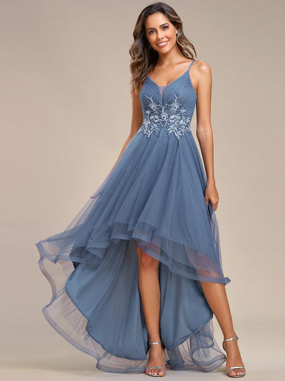 Stylish Floral Embroidered Waist High-Low Prom Dress DRE2310040013LBL4 LightBlue / 4