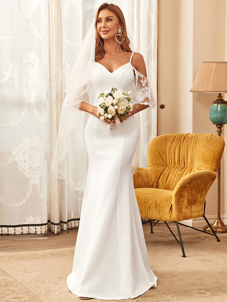 Spaghetti Straps Wholesale Wedding Dresses With See Through Sleeves