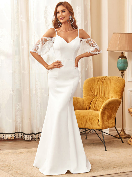 Spaghetti Straps Wholesale Wedding Dresses With See Through Sleeves