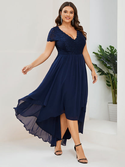 Plus Wholesale Mother of Bridesmaid Dresses with Deep V Neck Short Sleeves