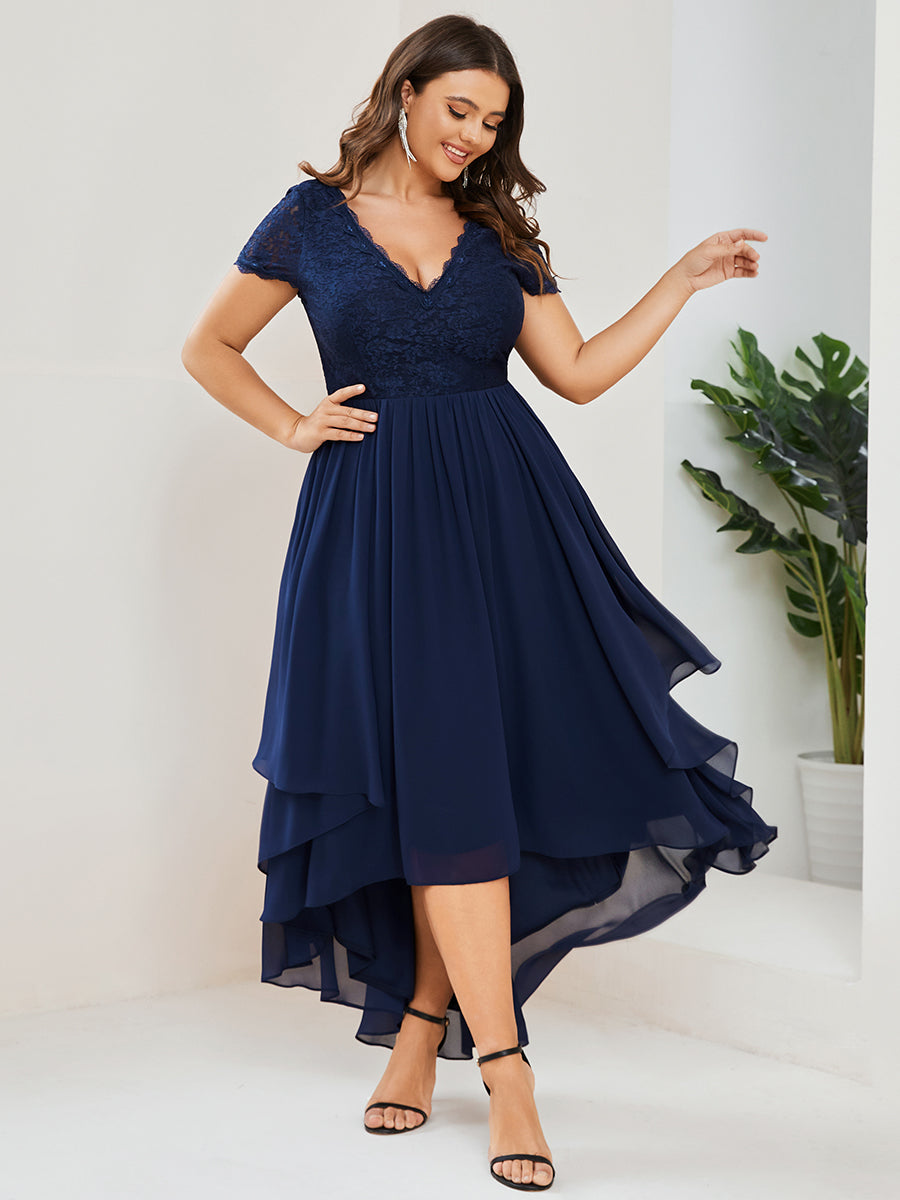 Plus Wholesale Mother of Bridesmaid Dresses with Deep V Neck Short Sleeves