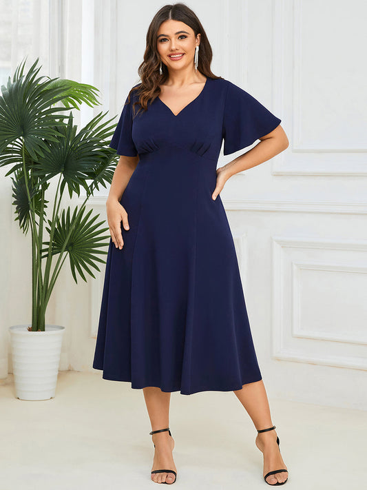 Plus V Neck Ruffles Sleeves A Line Wholesale Mother of the Bride Dresses