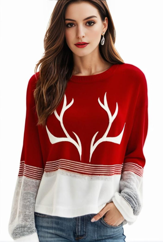 plus size christmas casual sweatshirt women s plus snowflake antler print long sleeve round neck medium stretch pullover top 140650