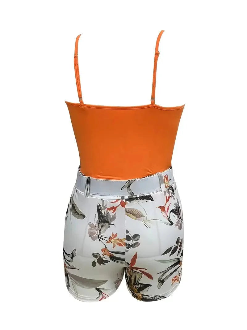Spring & Summer Chic Two-piece Cami Top and Floral Print Shorts Set for Women