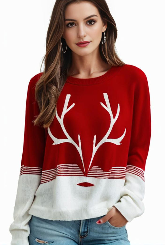 plus size christmas casual sweatshirt women s plus snowflake antler print long sleeve round neck medium stretch pullover top 103132