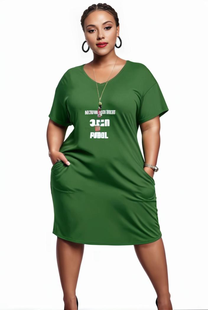 plus size faith letter print short sleeve midi dress with pockets women s plus slight stretch casual dress 108475