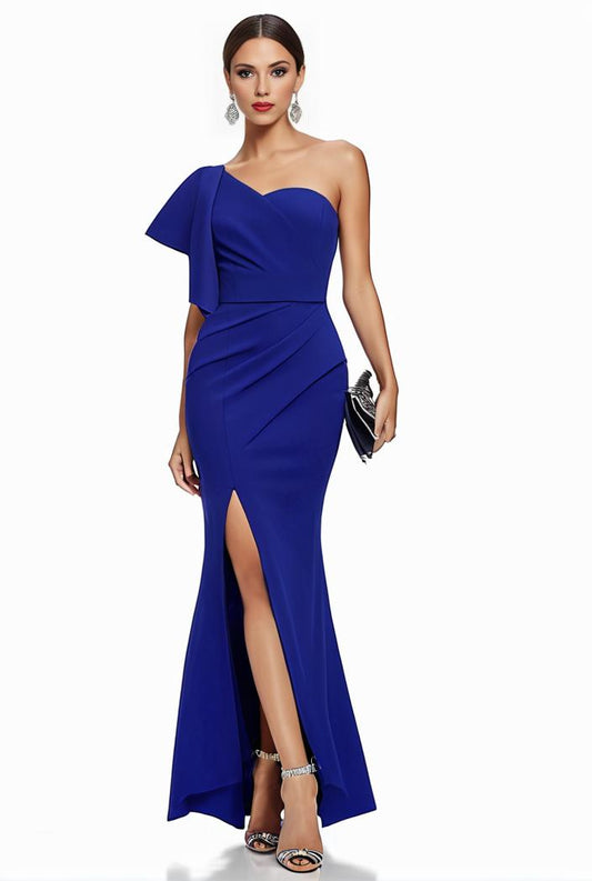 elegant bodycon dress with slant shoulder ruffle trim and asymmetrical hem for parties and banquets 136146