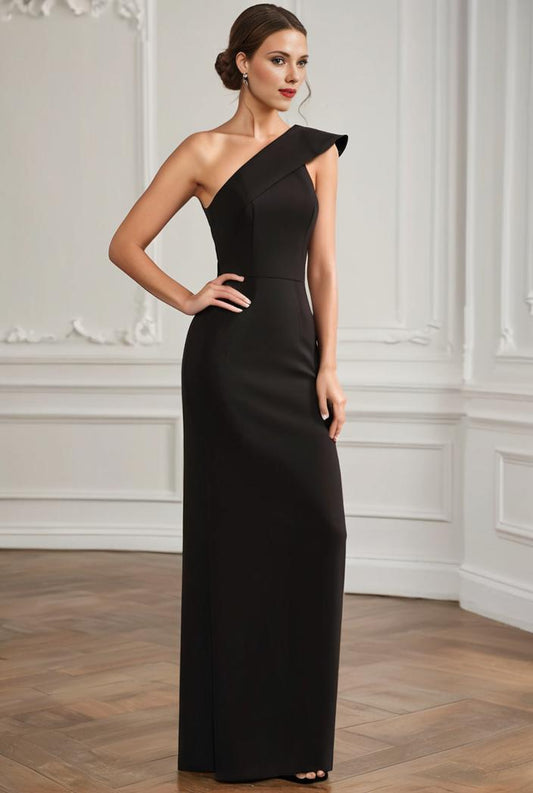elegant bodycon dress with slant shoulder ruffle trim and asymmetrical hem for parties and banquets 136254