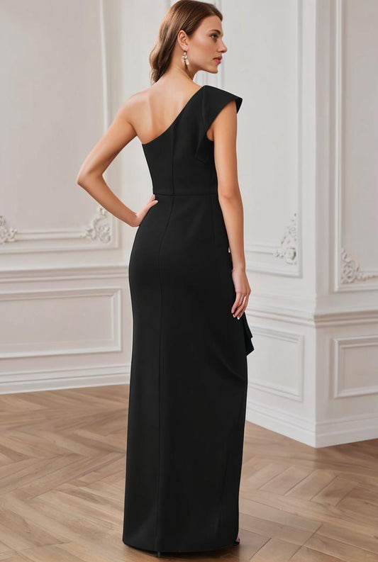 elegant bodycon dress with slant shoulder ruffle trim and asymmetrical hem for parties and banquets 136265