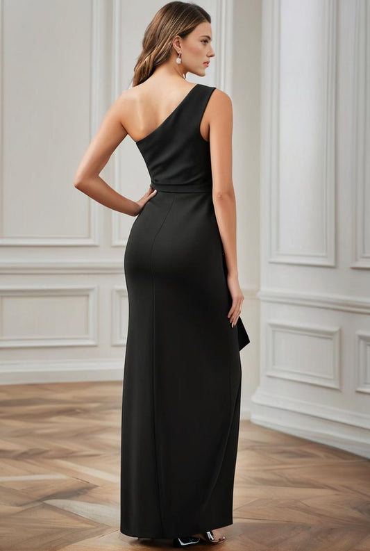 elegant bodycon dress with slant shoulder ruffle trim and asymmetrical hem for parties and banquets 136276