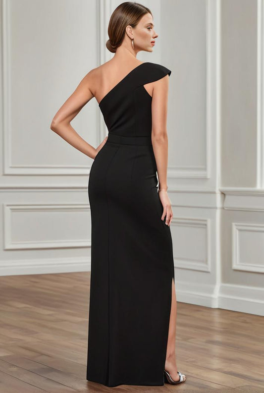elegant bodycon dress with slant shoulder ruffle trim and asymmetrical hem for parties and banquets 136286