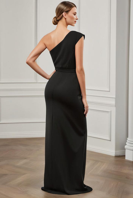 elegant bodycon dress with slant shoulder ruffle trim and asymmetrical hem for parties and banquets 136296