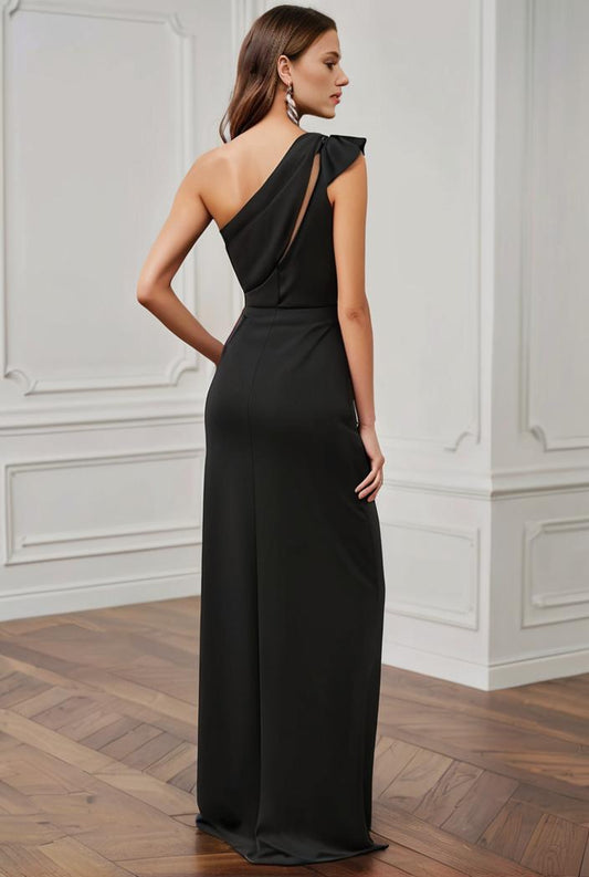 elegant bodycon dress with slant shoulder ruffle trim and asymmetrical hem for parties and banquets 136307
