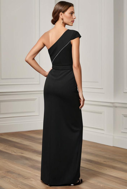 elegant bodycon dress with slant shoulder ruffle trim and asymmetrical hem for parties and banquets 136318