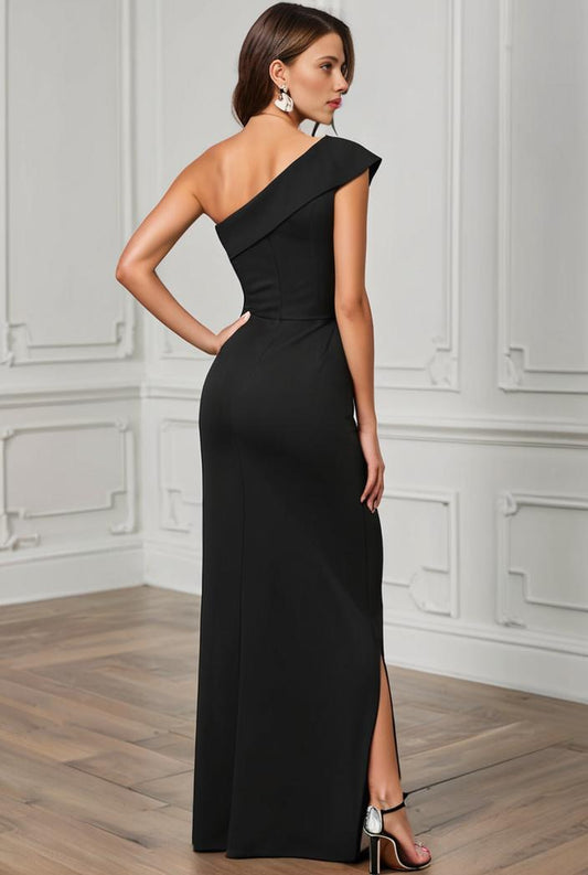elegant bodycon dress with slant shoulder ruffle trim and asymmetrical hem for parties and banquets 136328