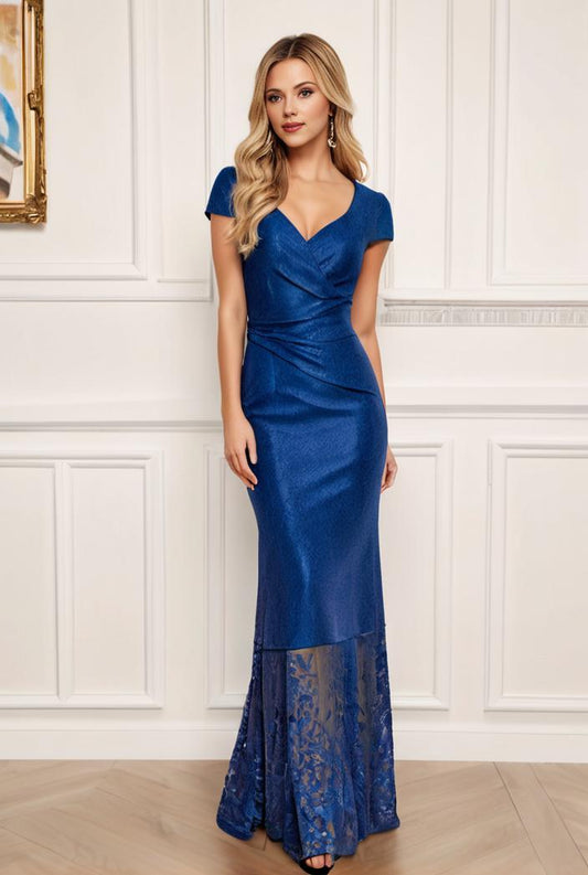 sparkling v neck bridesmaid gown with cap sleeves and floor length elegance for wedding celebrations 136436