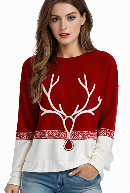 plus size christmas casual sweatshirt women s plus snowflake antler print long sleeve round neck medium stretch pullover top 101614