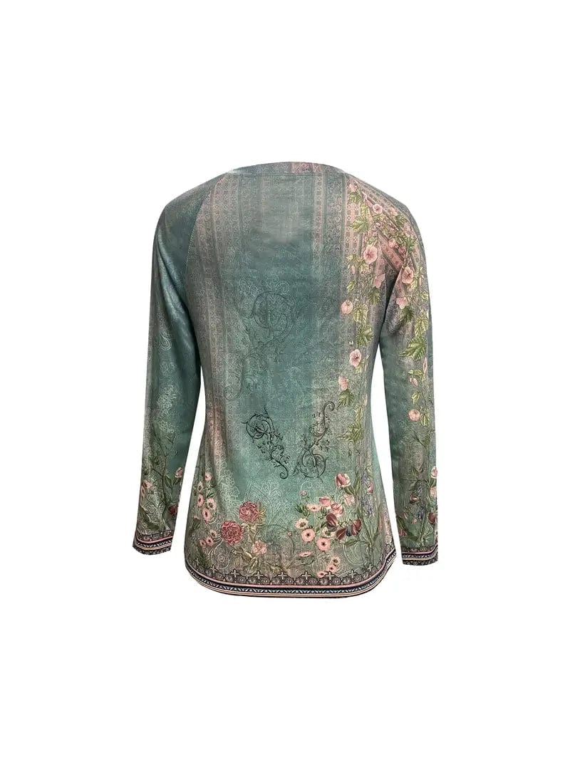 Vintage Floral Print Long Sleeve T-Shirt for Women - Perfect for Spring & Fall