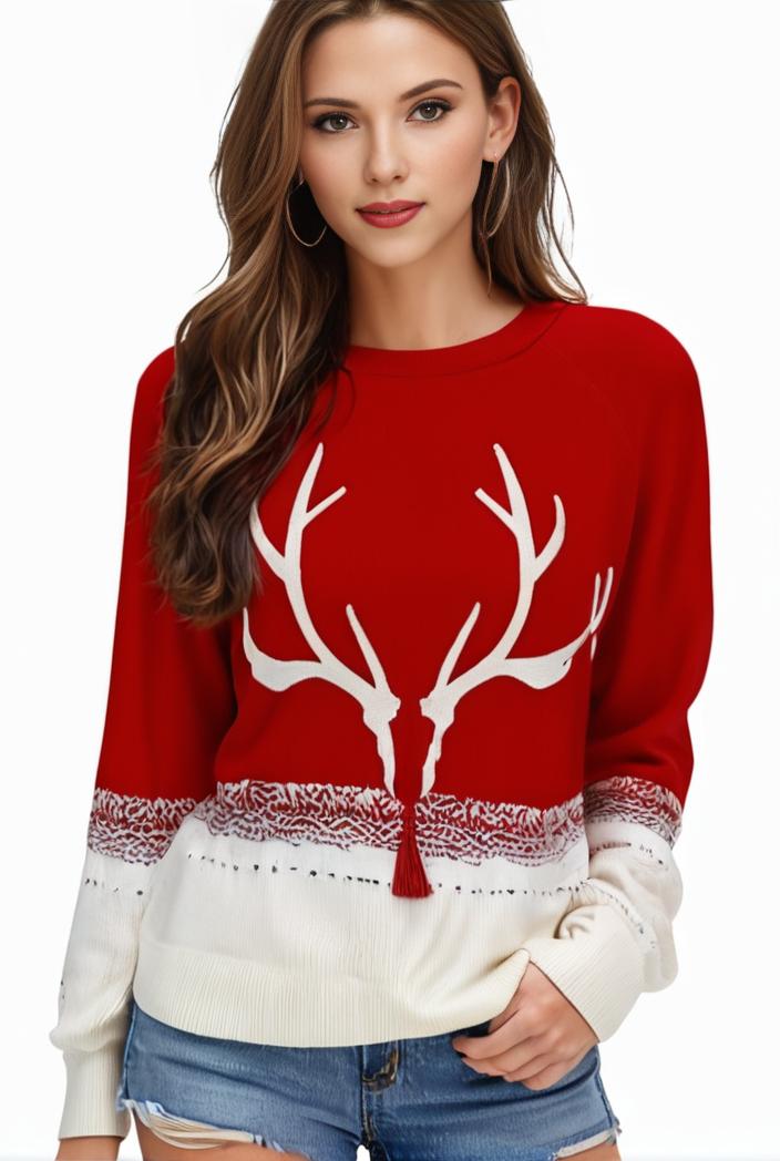 plus size christmas casual sweatshirt women s plus snowflake antler print long sleeve round neck medium stretch pullover top 107334