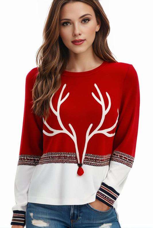 plus size christmas casual sweatshirt women s plus snowflake antler print long sleeve round neck medium stretch pullover top 107336