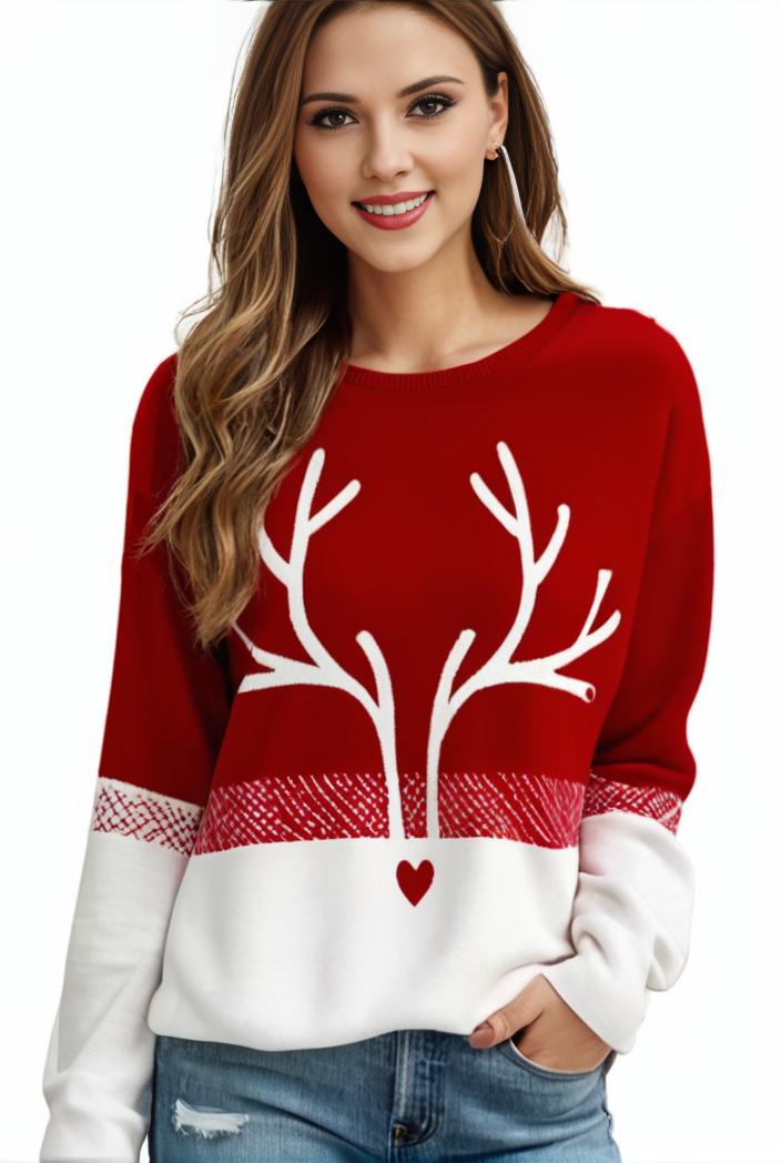 plus size christmas casual sweatshirt women s plus snowflake antler print long sleeve round neck medium stretch pullover top 107337