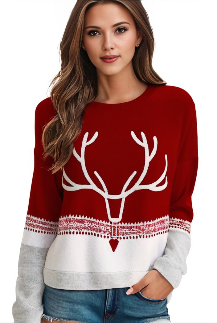 plus size christmas casual sweatshirt women s plus snowflake antler print long sleeve round neck medium stretch pullover top 107339
