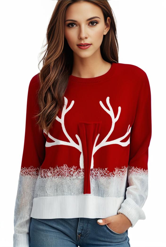 plus size christmas casual sweatshirt women s plus snowflake antler print long sleeve round neck medium stretch pullover top 107338