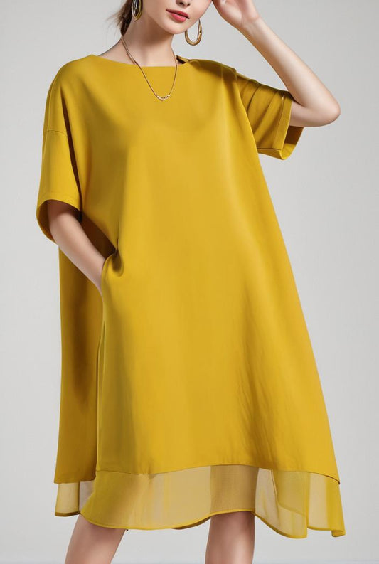size curve dresses large size v neck short sleeve silk loose midi dress 118153