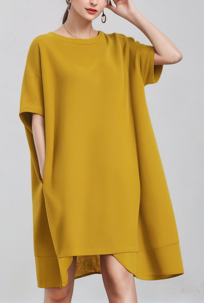 size curve dresses large size v neck short sleeve silk loose midi dress 118155