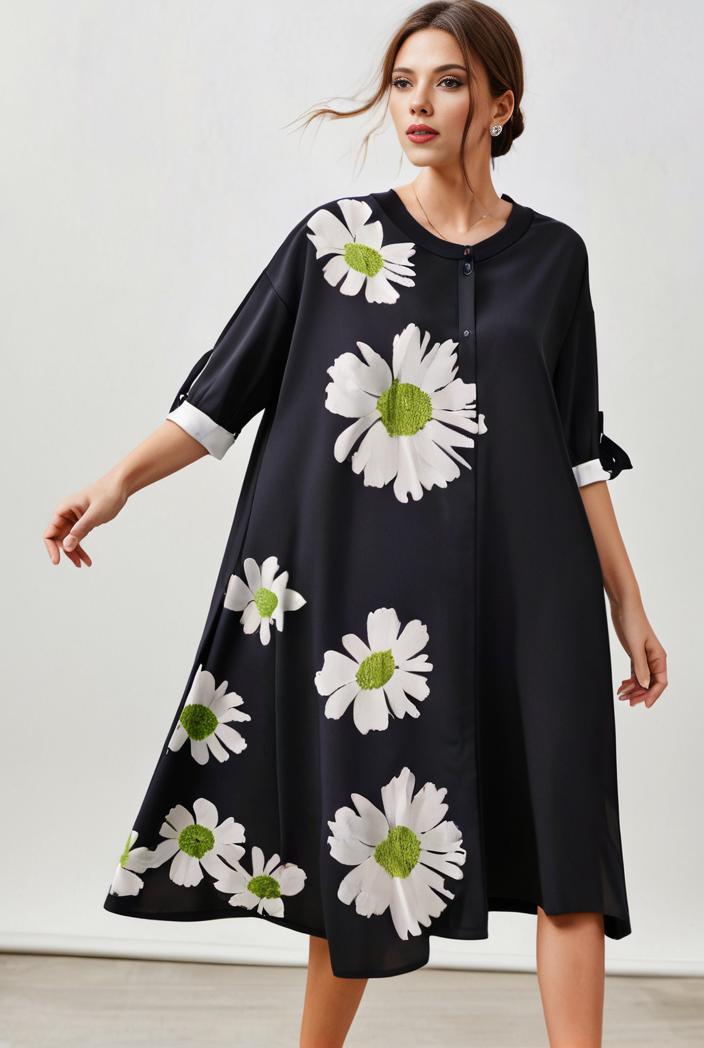 size curve dresses plus size loose elegant floral pattern stitching midi dress 118205