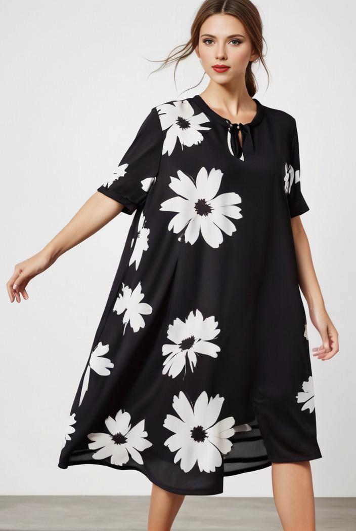 size curve dresses plus size loose elegant floral pattern stitching midi dress 118206