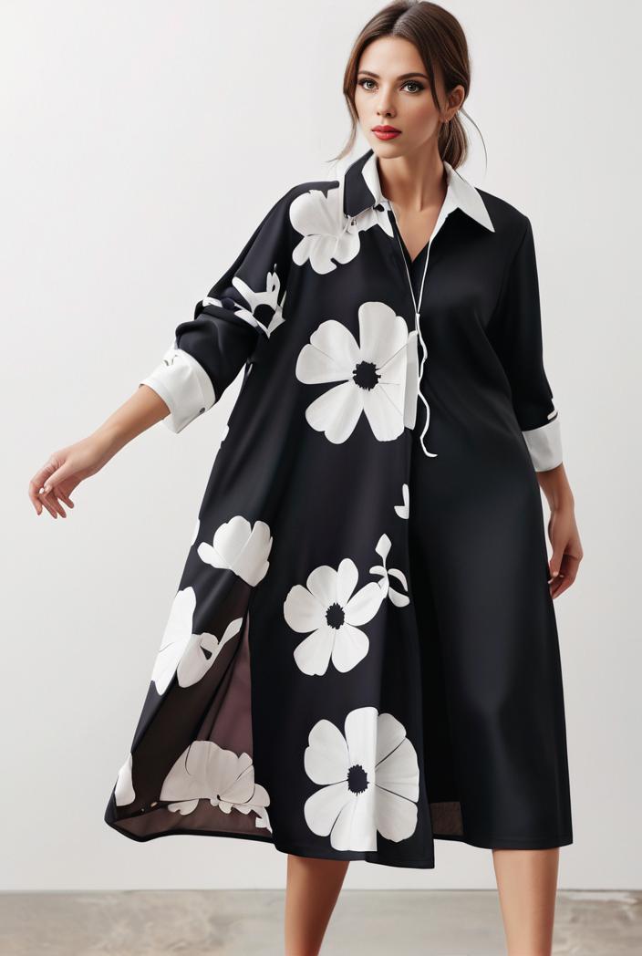 size curve dresses plus size loose elegant floral pattern stitching midi dress 118207