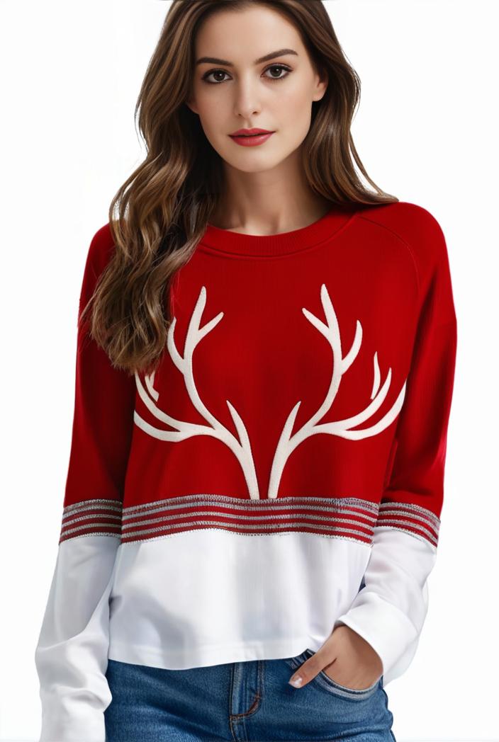 plus size christmas casual sweatshirt women s plus snowflake antler print long sleeve round neck medium stretch pullover top 115521
