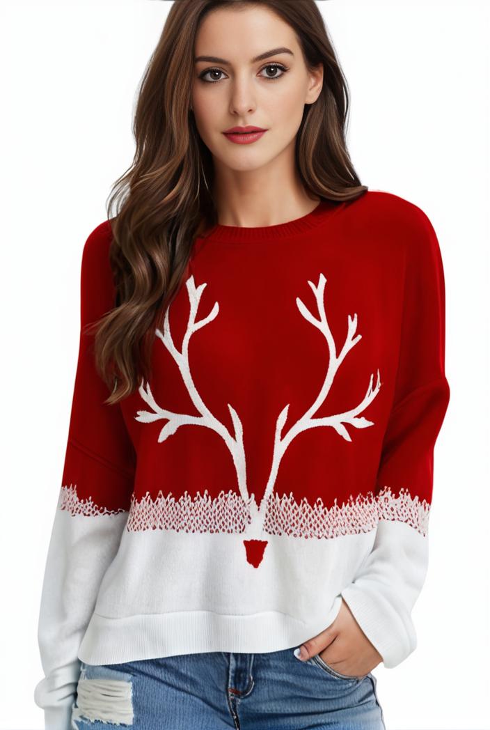 plus size christmas casual sweatshirt women s plus snowflake antler print long sleeve round neck medium stretch pullover top 115523