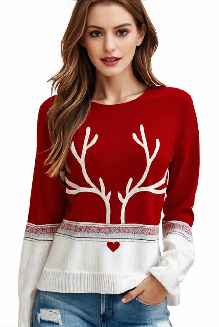plus size christmas casual sweatshirt women s plus snowflake antler print long sleeve round neck medium stretch pullover top 115524