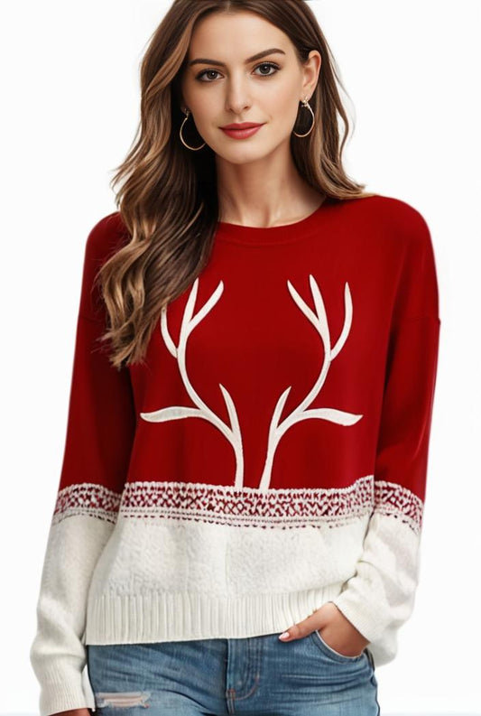plus size christmas casual sweatshirt women s plus snowflake antler print long sleeve round neck medium stretch pullover top 115527