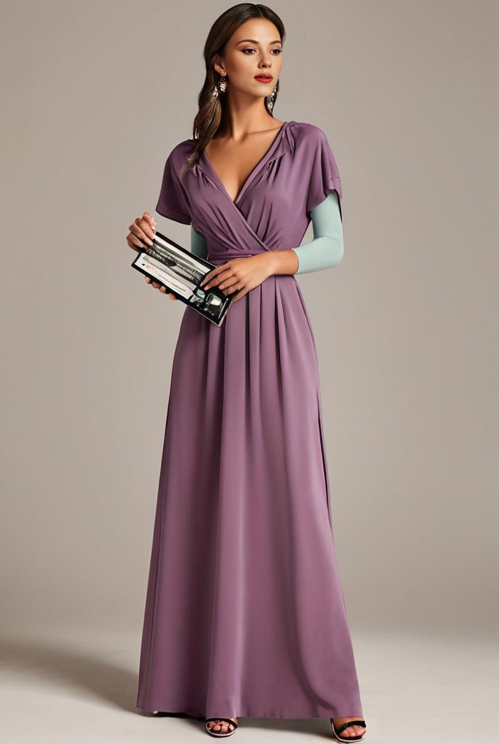 long empire waist bridesmaid dress with short flutter sleeves 149082