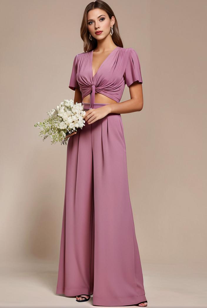 long empire waist bridesmaid dress with short flutter sleeves 149085