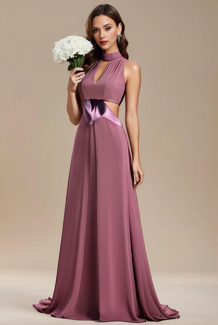 long empire waist bridesmaid dress with short flutter sleeves 149105