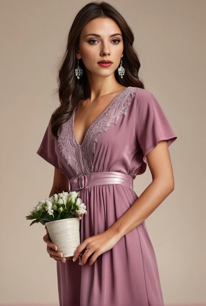 long empire waist bridesmaid dress with short flutter sleeves 149113